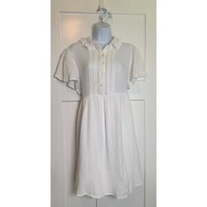 Ces Femme Gauzy Feminine Dress Beachy White Flutter Sleeve Size‎ LARGE
